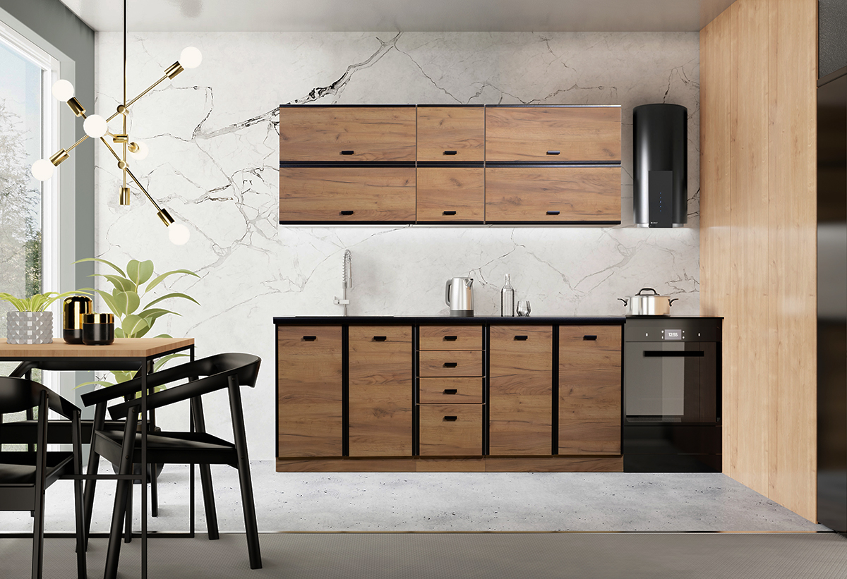 Απεικονίζεται η έτοιμη κουζίνα.